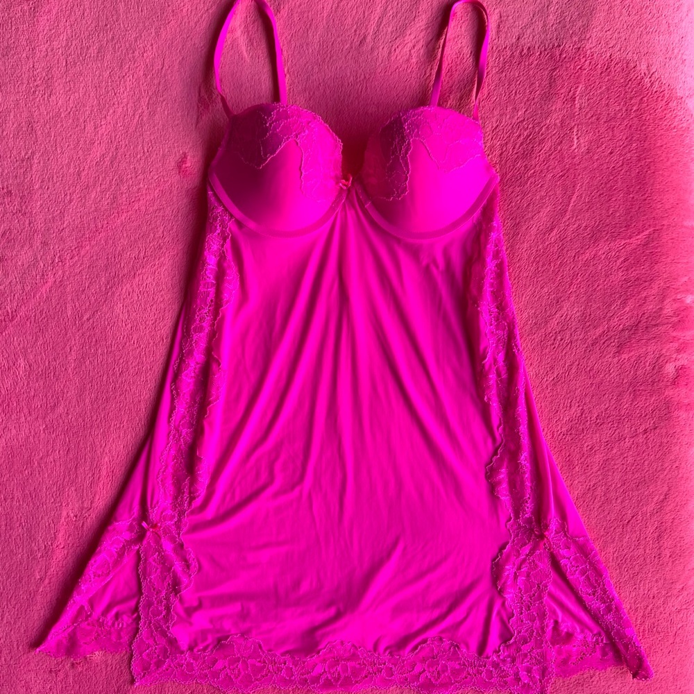 Victorias Secret Fuchsia Pink Slinky Slip Sz 34C